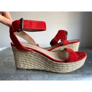 NEW Via Spiga Red Suede Platform Espadrilles